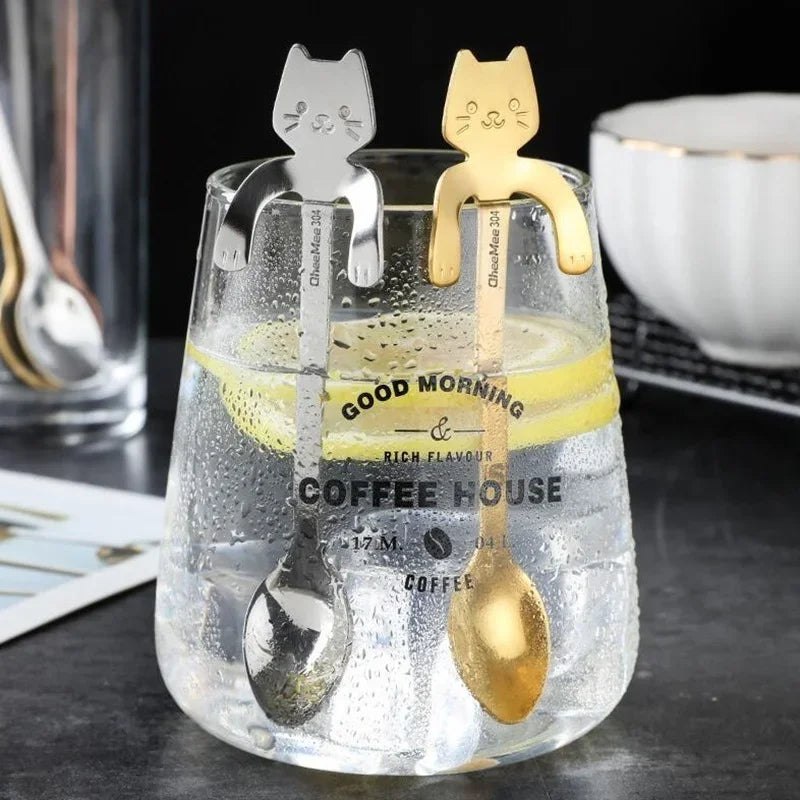 Stainless Steel Coffee Spoon Lovely Cute Cat Shape Teaspoon Dessert Snack Scoop Ice Cream Mini Spoons Tableware Kitchen Tools - Friends & Pets Co.