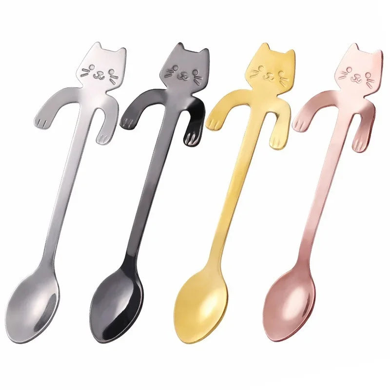 Stainless Steel Coffee Spoon Lovely Cute Cat Shape Teaspoon Dessert Snack Scoop Ice Cream Mini Spoons Tableware Kitchen Tools - Friends & Pets Co.