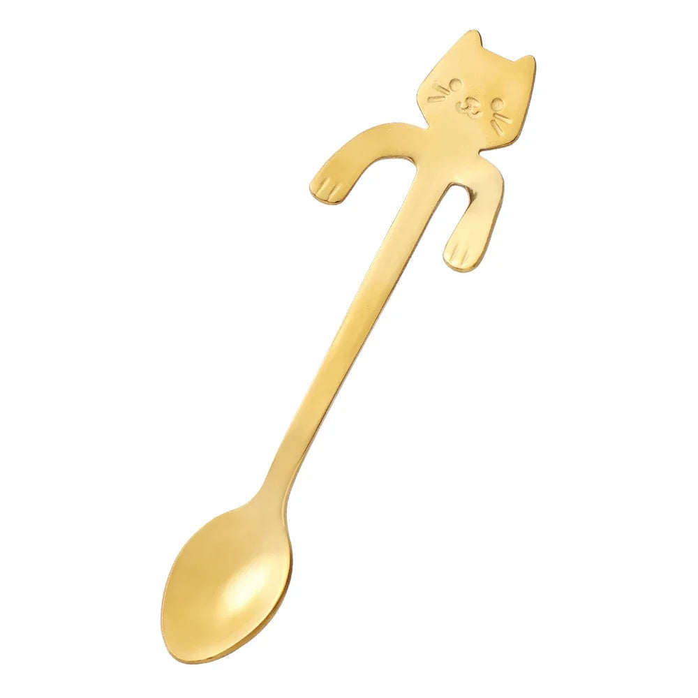 Stainless Steel Coffee Spoon Lovely Cute Cat Shape Teaspoon Dessert Snack Scoop Ice Cream Mini Spoons Tableware Kitchen Tools - Friends & Pets Co.