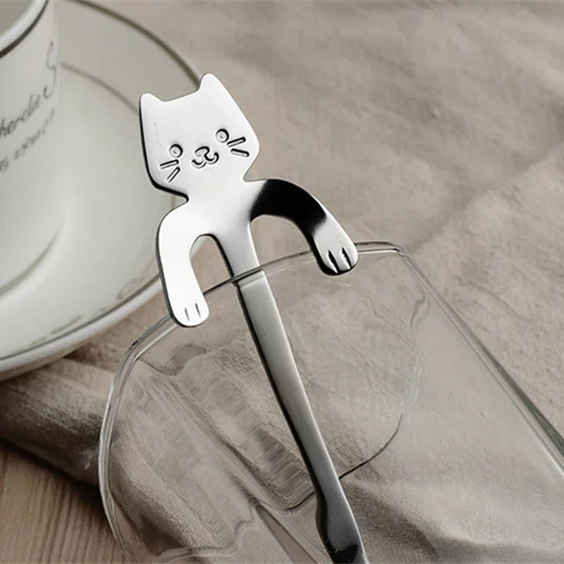 Stainless Steel Coffee Spoon Lovely Cute Cat Shape Teaspoon Dessert Snack Scoop Ice Cream Mini Spoons Tableware Kitchen Tools - Friends & Pets Co.