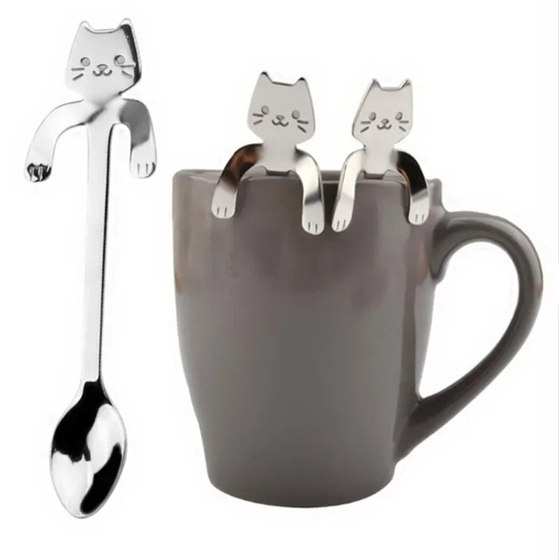 Stainless Steel Coffee Spoon Lovely Cute Cat Shape Teaspoon Dessert Snack Scoop Ice Cream Mini Spoons Tableware Kitchen Tools - Friends & Pets Co.