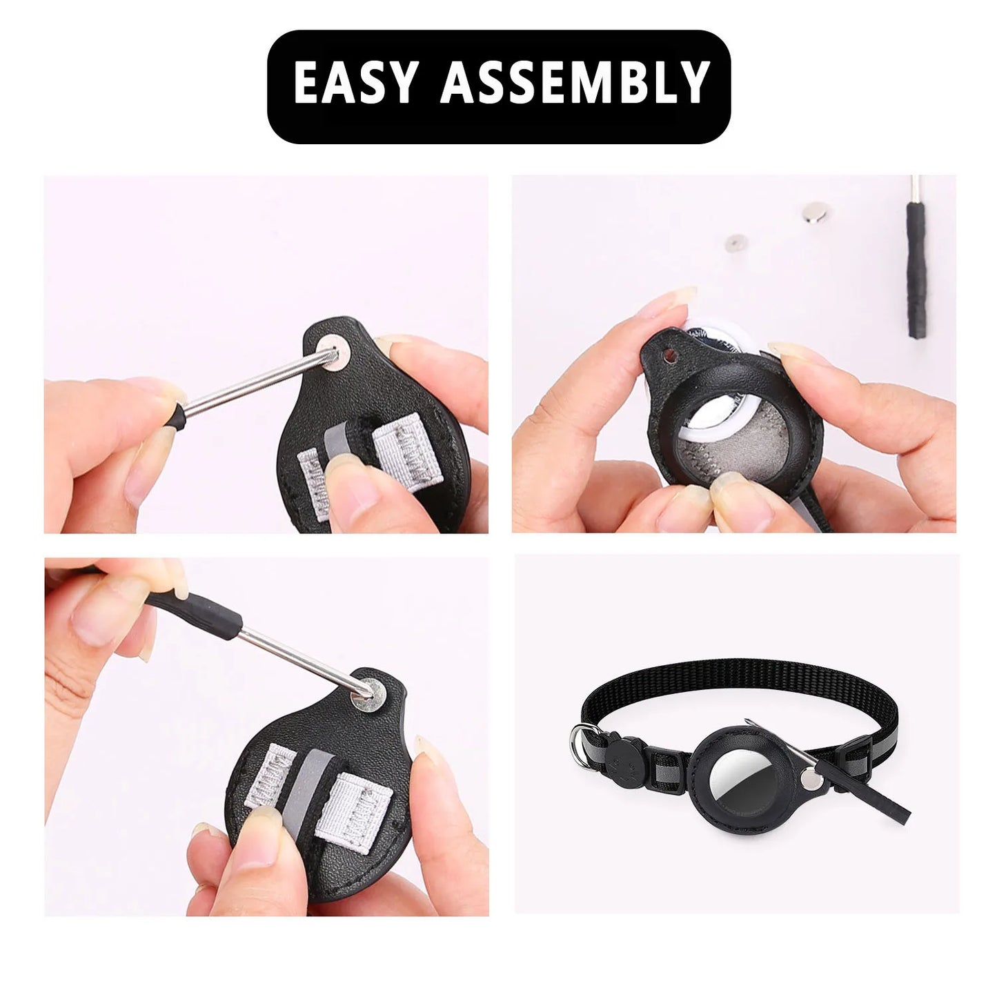 Black adjustable pet AirTag holder collar