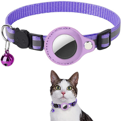 purple adjustable pet AirTag holder collar 