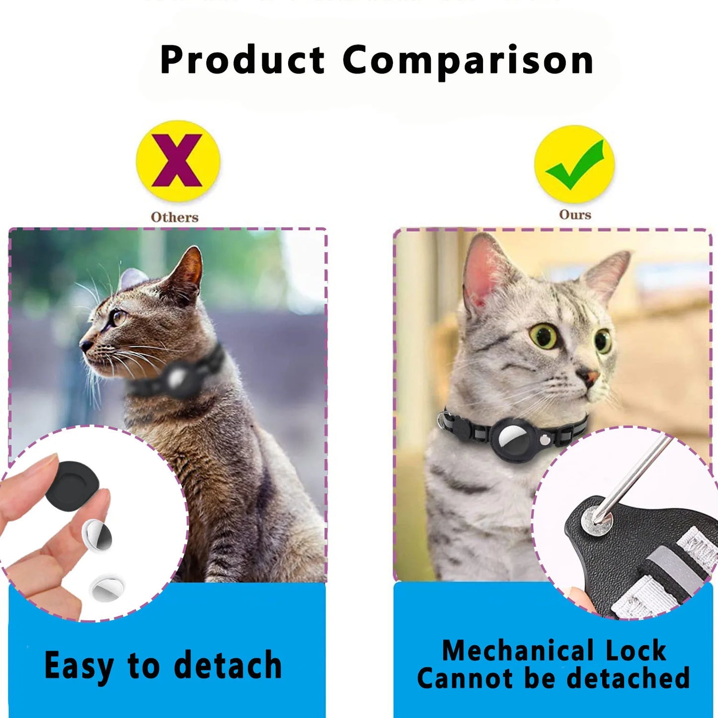 Black adjustable pet AirTag holder collar 