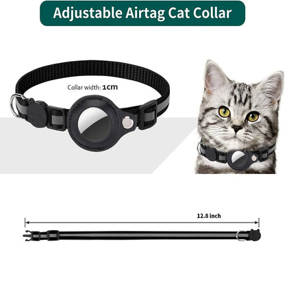 Black adjustable pet AirTag holder collar 